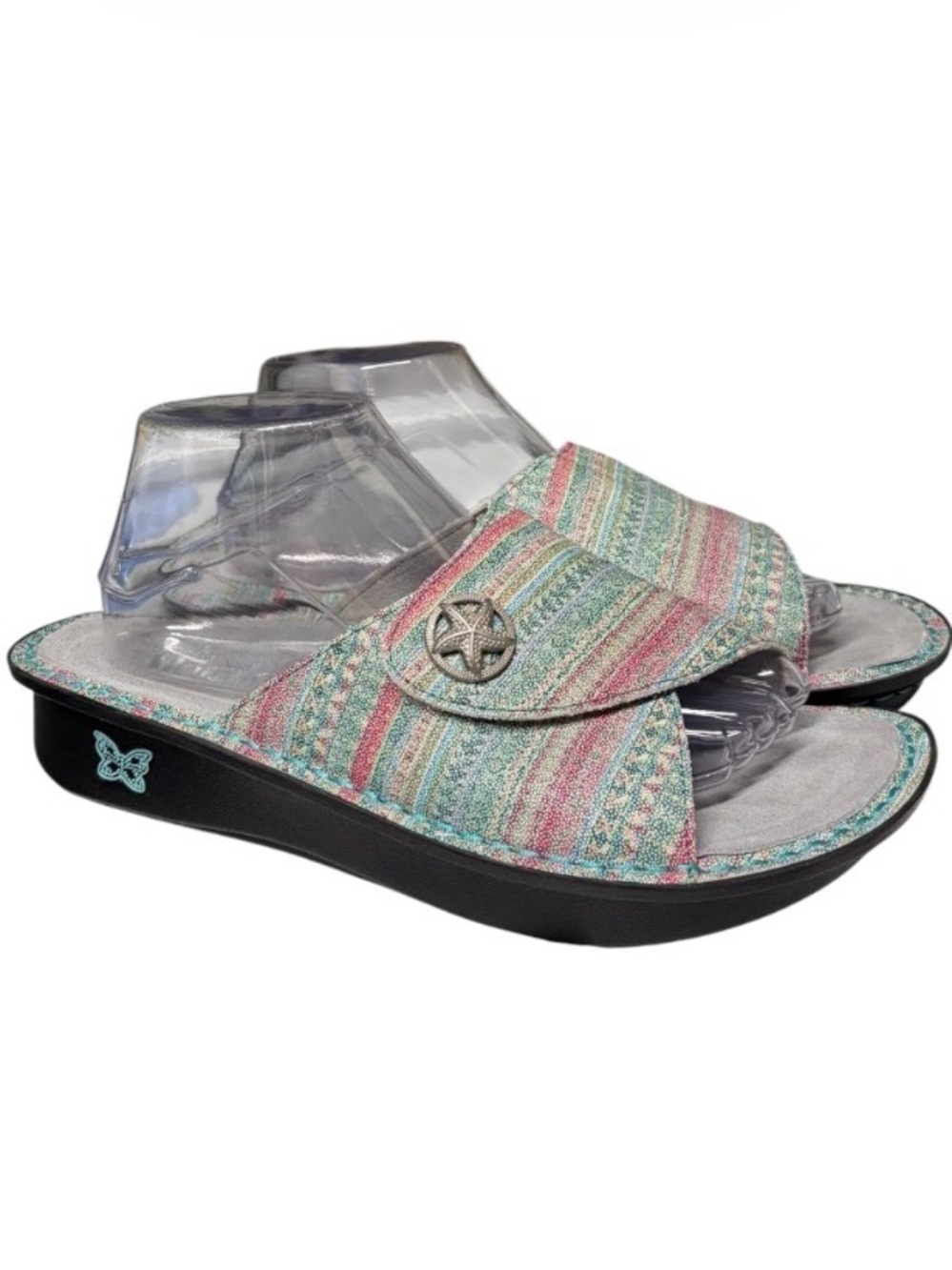 ALEGRIA Kylee Leather Printed Slide Sandals Seascape Starfish EU 41 US 10.5-11